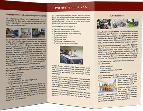 Faltflyer Infobroschüre der Vahrenheider Werkstatt